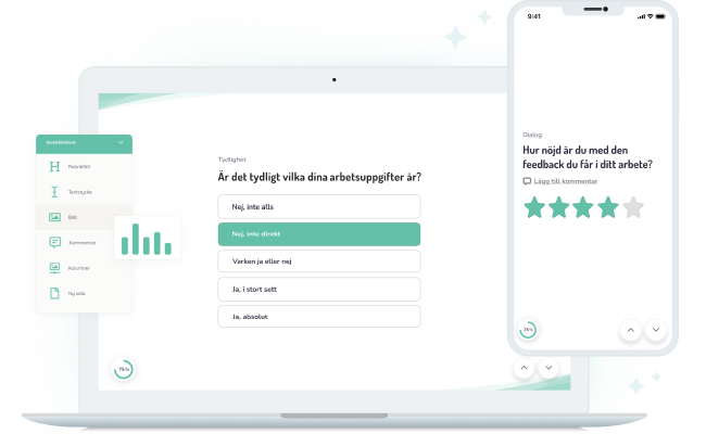 Medarbetarundersökning från Workly i en laptop och mobiltelefon.