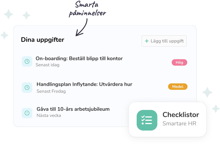 UI från Workly HR som visar personliga checklistor