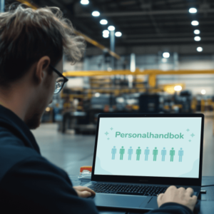 Medarbetare läser företagets digitala personalhandbok online – en modern lösning för tydlighet på arbetsplatsen