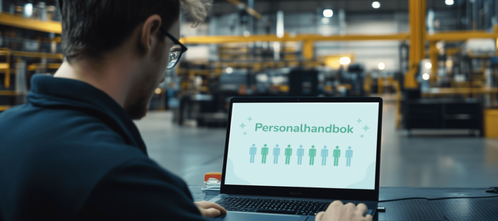 Medarbetare läser företagets digitala personalhandbok online – en modern lösning för tydlighet på arbetsplatsen
